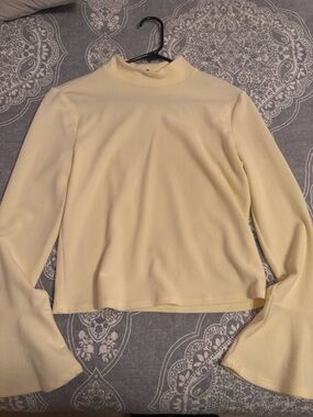 Dynamite Ribbed Long Sleeve Top in Pale Cream